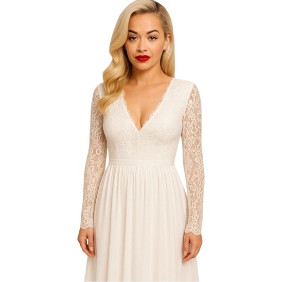 Lulu’s Lace Maxi Wedding Dress in WHT Size Small - Picture 14 of 16